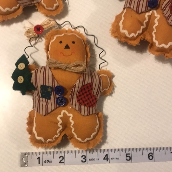 Vintage set if 3 ginger bread cookie Christmas tree ornaments & one canvas bag - Picture 6 of 16
